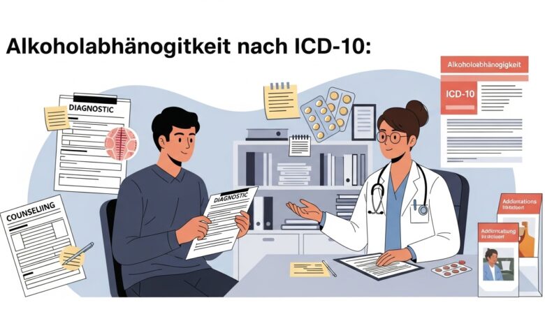 Alkoholabhaengigkeit nach ICD 10 Diagnose und Therapie [Bildinhalt mit KI erstellt]