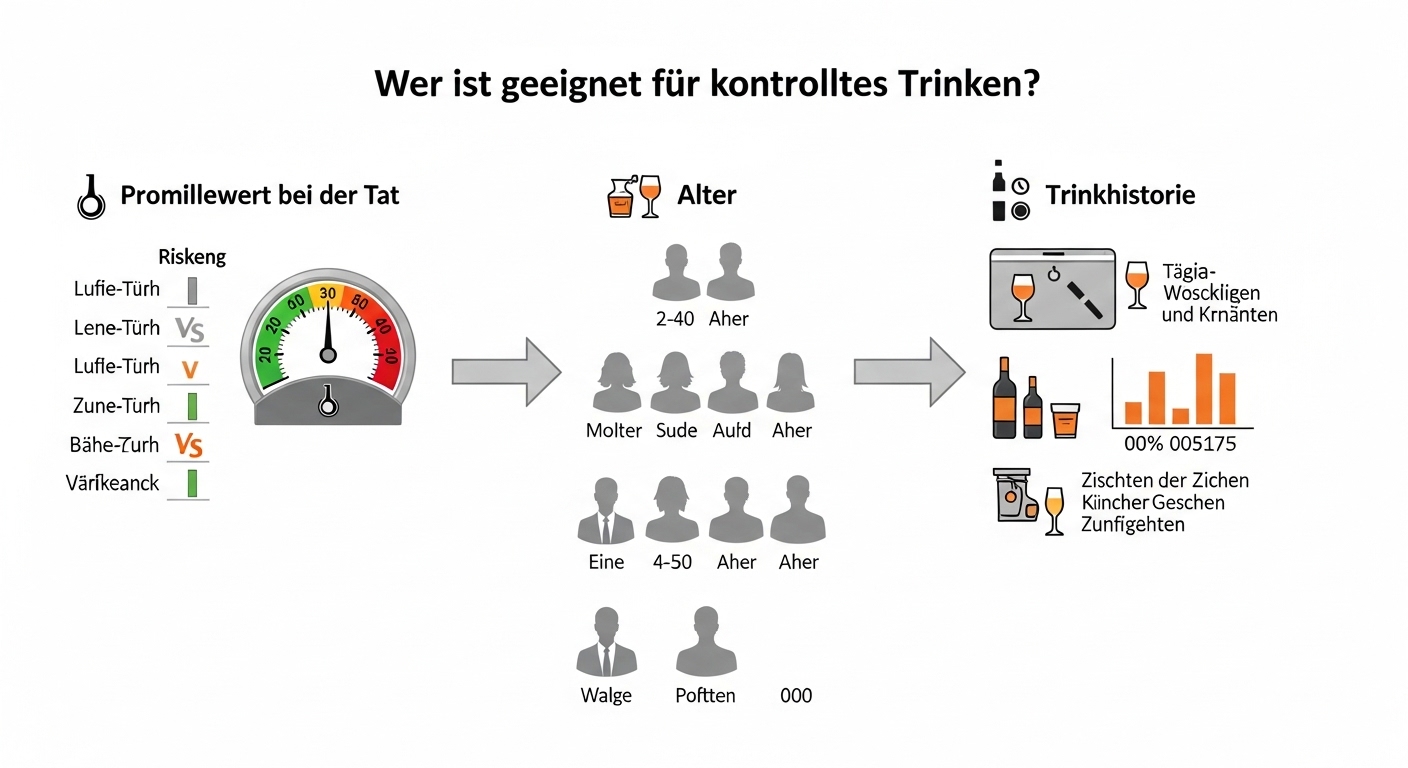 Wer ist geeignet für kontrolliertes Trinken? Kriterien wie Promillewert bei der Tat, Alter und Trinkhistorie.